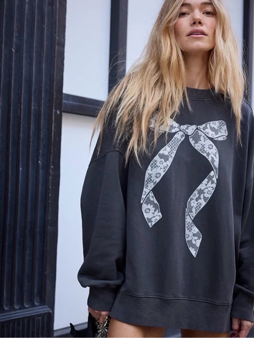 Aerie Big Chill Bow Print Oversized Crew Neck